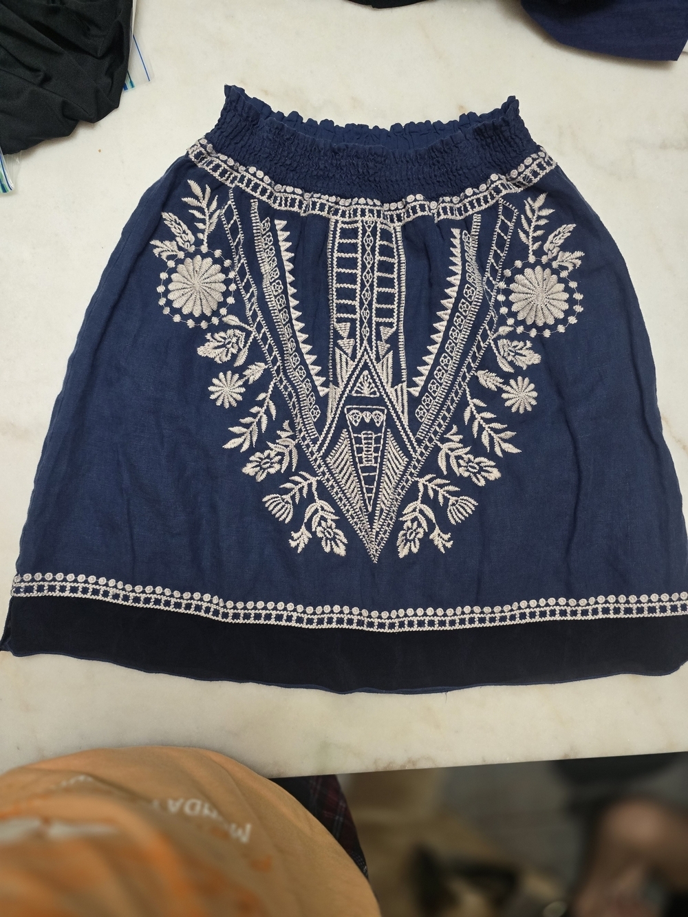Johnny Was Navy Mini Skirt with White Embroidery
